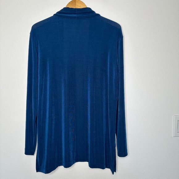 Chicos Travelers Cardigan Size XL Blue Slinky - Picture 2 of 10